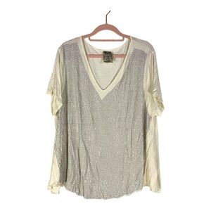 Vocal Rhinestone Mesh V-Neck Top - Size XL